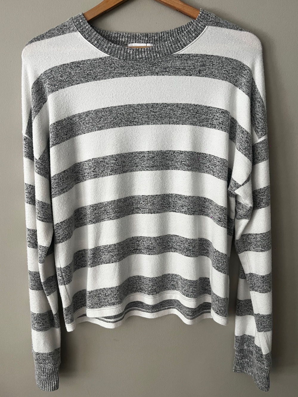 Evereve Gray and White Striped Crewneck Sweater